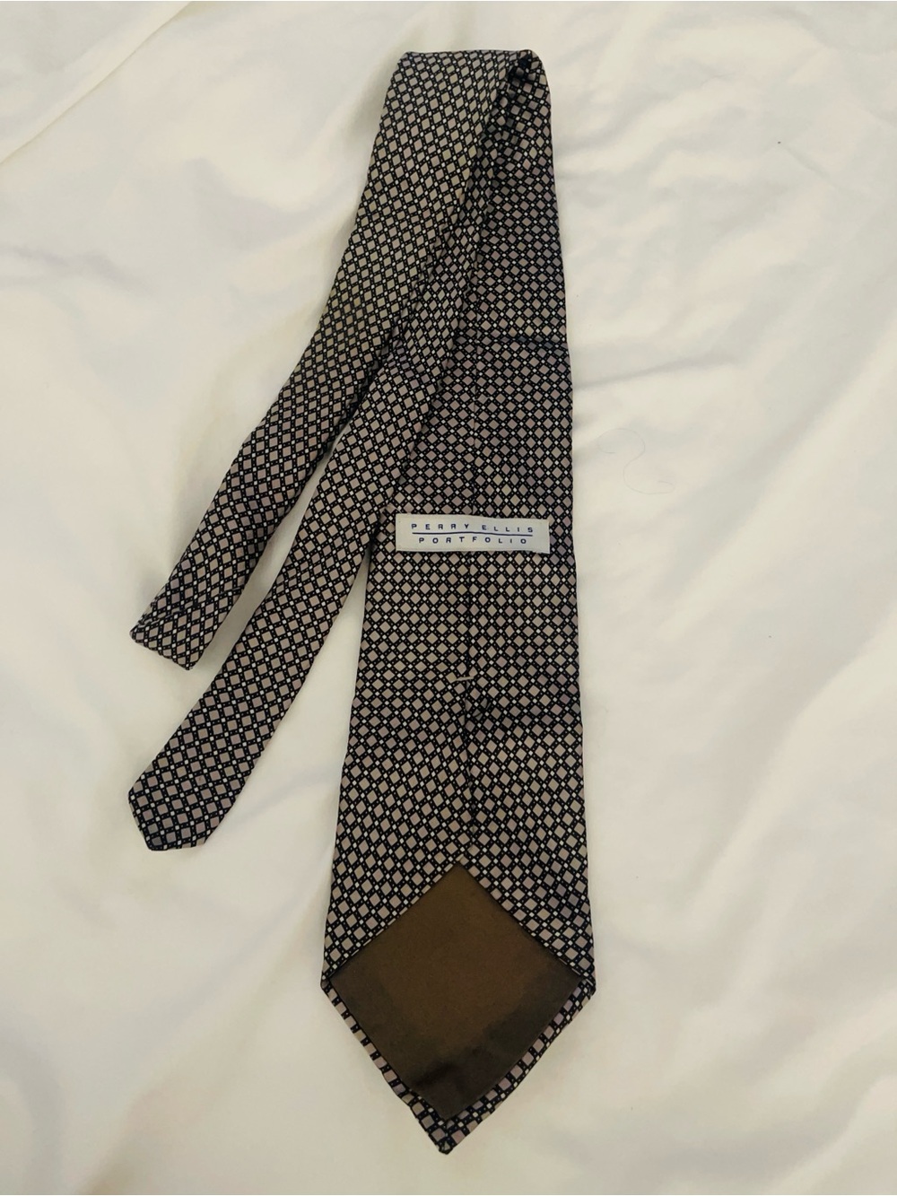 NWOT Perry Ellis Men's Patterned Silk Tie in Brown and Black